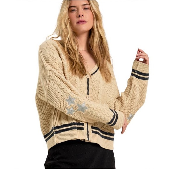 Altar'd State Sweaters - Altar'd State Folklore Inspired Cardigan Cream Star Elbow Patches Size Large